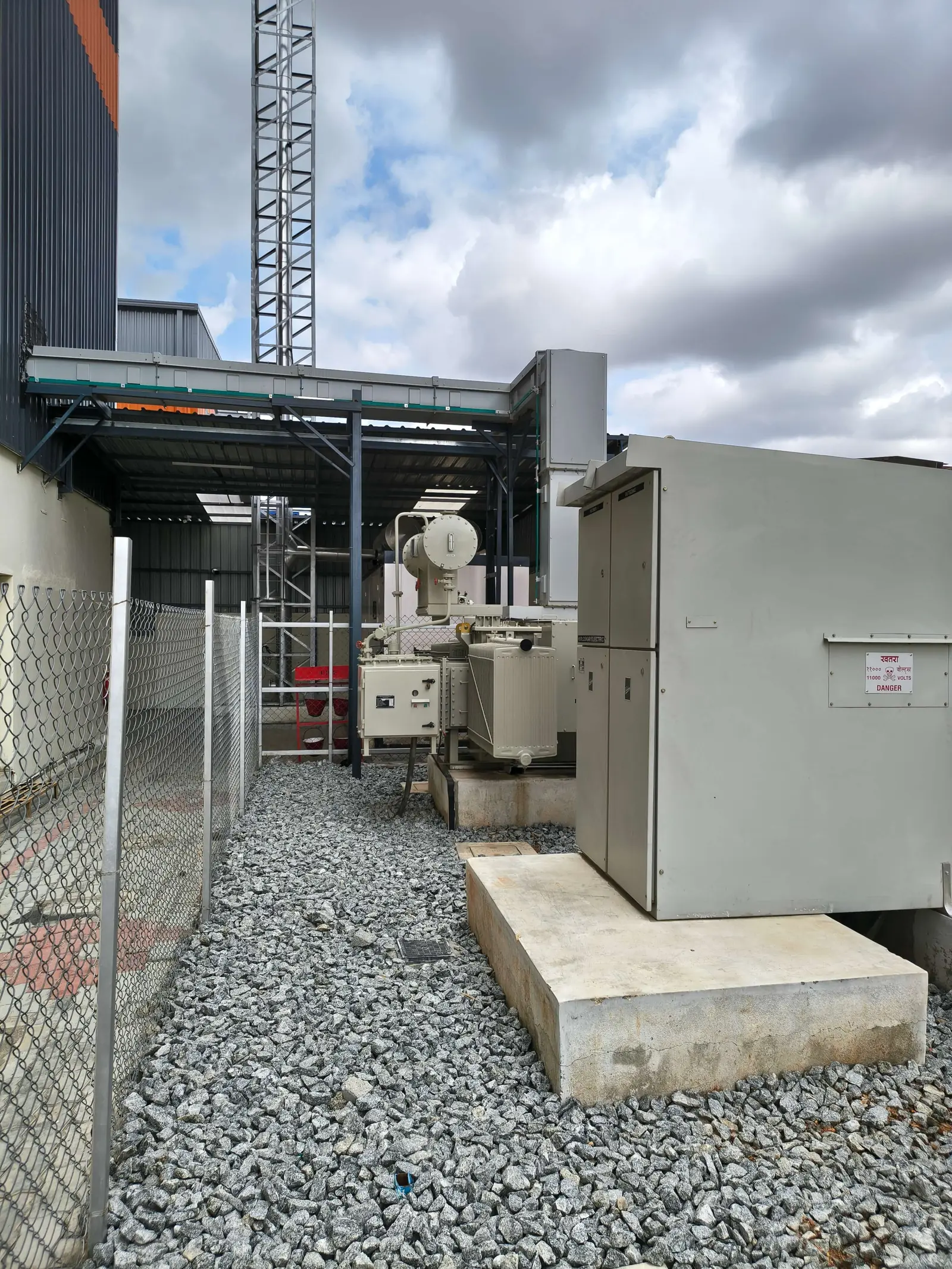 Industrial transformer yard with multiple transformers